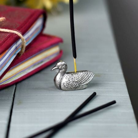 Silver Brass Duck Incense Stick Holder